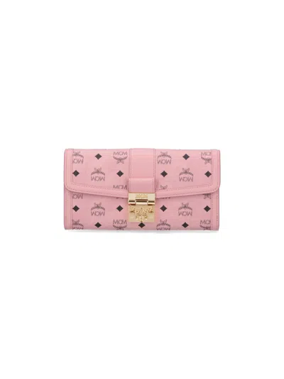 Mcm Women's Light & Natural Wallet With Cowhide Trim In Pink