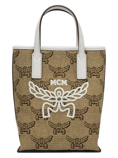 Mcm Women's Logo Embroidered Tote Bag In Beige