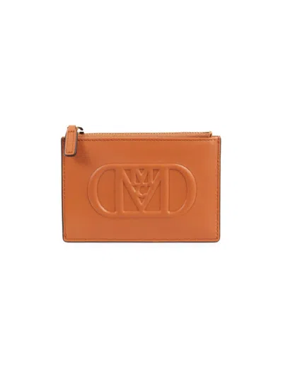 Mcm Women's Logo Leather Card Case In Brown