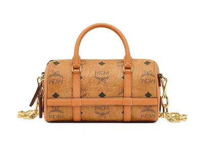 Pre-owned Mcm Women's  Delmy Boston Bag Mini Visetos In Cognac