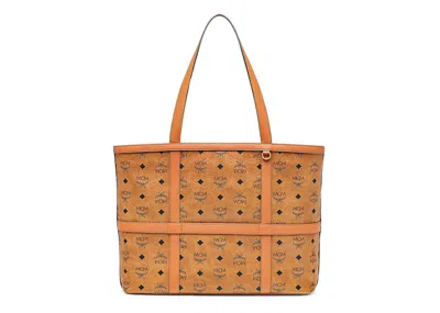 Pre-owned Mcm Women's  Delmy Shopper Medium Visetos In Cognac