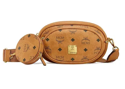 Pre-owned Mcm Women's  Essential Function Crossbody Small Visetos In Cognac