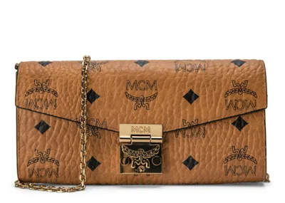 Pre-owned Mcm Women's  Patricia Crossbody Wallet Visetos Large In Cognac In Brown