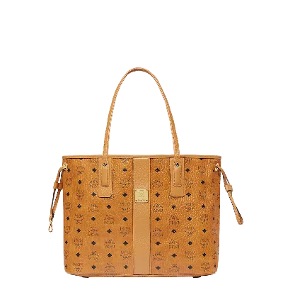 Pre-owned Mcm Women's  Reversible Liz Shopper Visetos Medium In Cognac