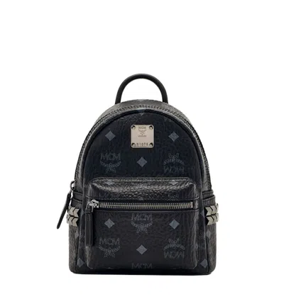 Pre-owned Mcm Women's  Stark Bebe Boo Backpack Visetos Side Studs Xmini In Black