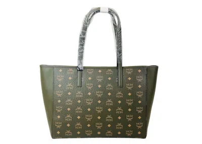 Pre-owned Mcm Women's  Tote Medium Visetos In Green Sea Turtle