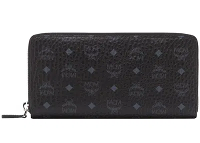 Pre-owned Mcm Women's  Zip Around Wallet Visetos Large In Black