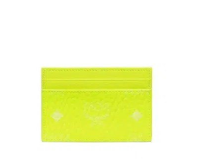 Mcm Women's Neon Yellow Visetos Coated Canvas Card Case Holder