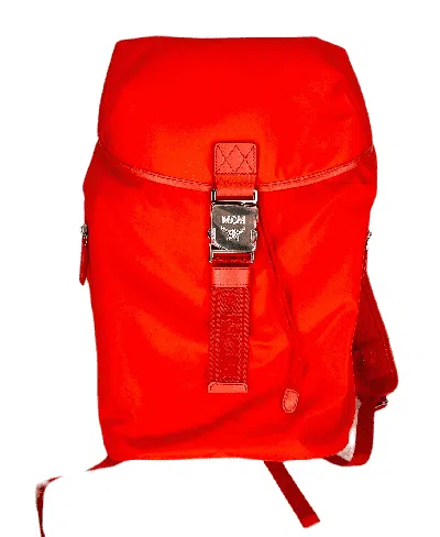 Mcm Women's Orange Red Nylon Luft Hoodie Backpack /detachable Hood