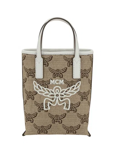 Mcm Women Raffia Tote Bag In Cream