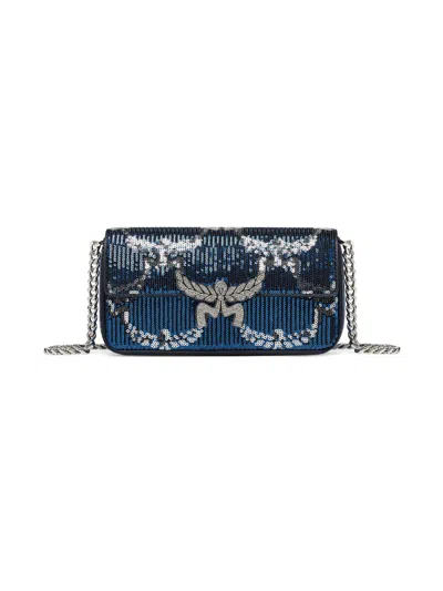 Mcm Women's Small Himmel Sparkly Leather Shoulder Bag In Blue
