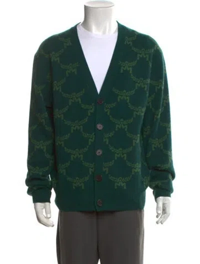Pre-owned Mcm Wool Patterned Cardigan W/ Tags In Green