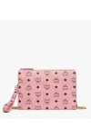 Mcm Wristlet Standing Pouch W/ Chain Strap In Pink