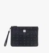 Mcm Wristlet Zip Pouch In Visetos Original In Black