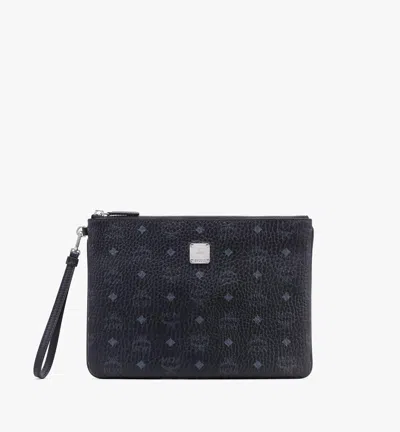 Mcm Wristlet Zip Pouch In Visetos Original In Black