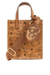 Mcm X Bape Monogram Printed Dragon Charm Tote Bag In Brown