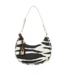 Mcm Zebra Printed Zipped Shoulder Bag In White