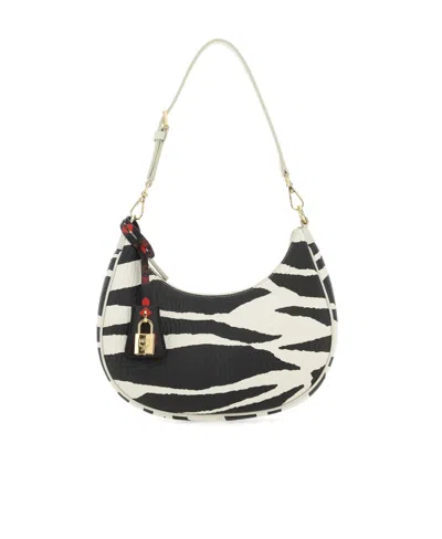 Mcm Zebra Printed Zipped Shoulder Bag In White