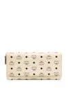 Mcm Zip-around Monogram-print Leather Wallet In Neutrals