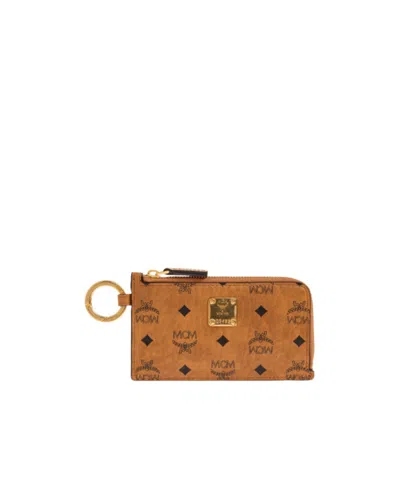 Mcm Zipper Card Holder In Brown