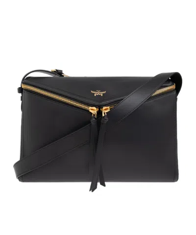 Mcm Zippered Shoulder Bag In Black