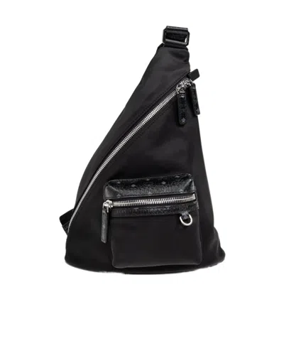 Mcm Zippered Shoulder Bag In Black