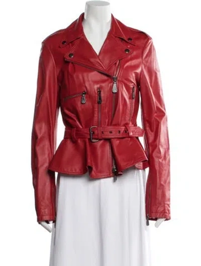 Pre-owned Mcq By Alexander Mcqueen 2013 Leather Biker Jacket In Red