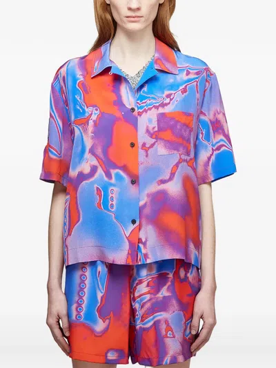 Mcq By Alexander Mcqueen Abstract-print Collared Top In Purple