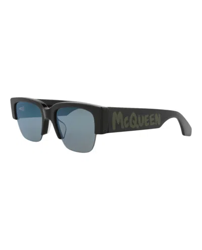 Pre-owned Mcq By Alexander Mcqueen Alexander Mcqueen Square Rectangle Sunglasses In Black Black Green (am0405s/30014336/002)
