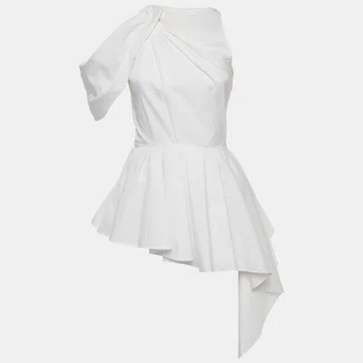 Pre-owned Mcq By Alexander Mcqueen Alexander Mcqueen White Cotton Asymmetric Top S