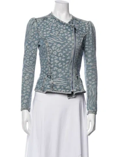 Pre-owned Mcq By Alexander Mcqueen Animal Print Biker Jacket In Blue