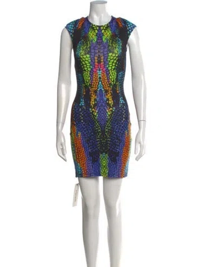 Pre-owned Mcq By Alexander Mcqueen Animal Print Mini Dress In Blue/purple