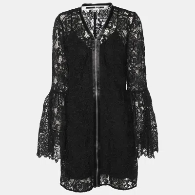 Pre-owned Mcq By Alexander Mcqueen Black Lace Front Zip Dress S