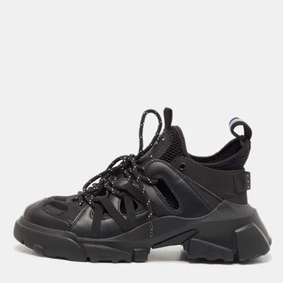 Pre-owned Mcq By Alexander Mcqueen Black Leather And Mesh Lace Up Sneakers Size 40