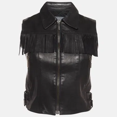 Pre-owned Mcq By Alexander Mcqueen Black Leather Fringe Detailed Vest S