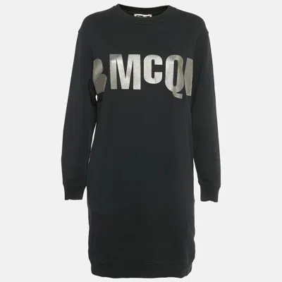 Pre-owned Mcq By Alexander Mcqueen Black Logo Print Cotton Knit T-shirt Dress L