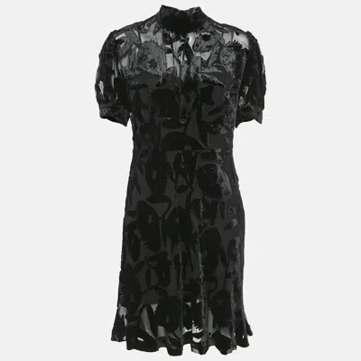 Pre-owned Mcq By Alexander Mcqueen Black Patterned Velvet Short Dress M