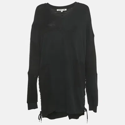 Pre-owned Mcq By Alexander Mcqueen Black Rib Knit Patch Work Lace-up Mini Dress S