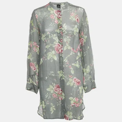 Pre-owned Mcq By Alexander Mcqueen Black /white Printed Silk Sheer Shirt Dress M