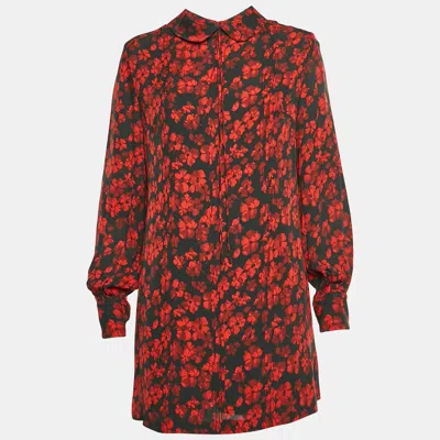 Pre-owned Mcq By Alexander Mcqueen Black/red Floral Print Long Sleeves Mini Dress M