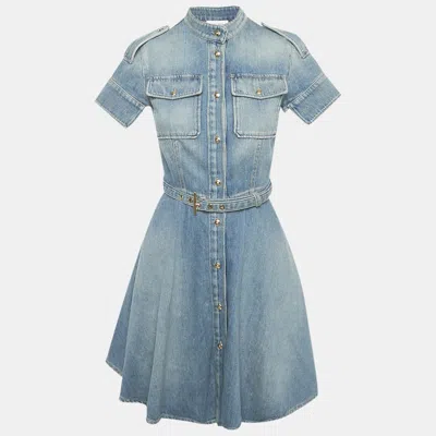 Pre-owned Mcq By Alexander Mcqueen Blue Denim Belted Mini Dress S
