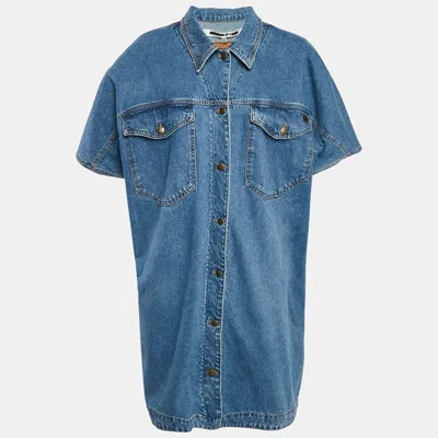 Pre-owned Mcq By Alexander Mcqueen Blue Washed Denim Shirt Dress L
