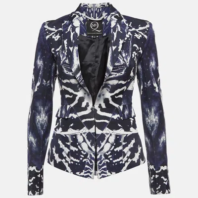 Pre-owned Mcq By Alexander Mcqueen Blue/white Abstract Print Cotton Blend Blazer Xs