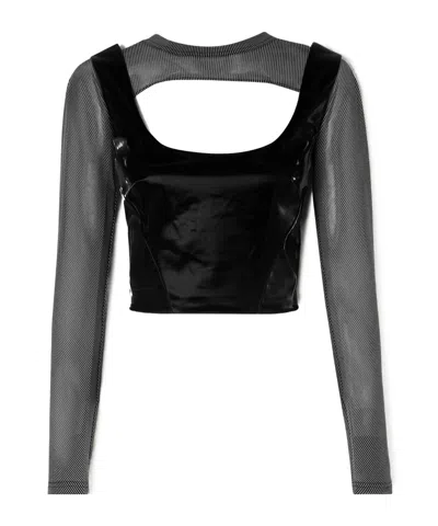 Mcq By Alexander Mcqueen Cropped Striped Woven And Vinyl Tank In Black