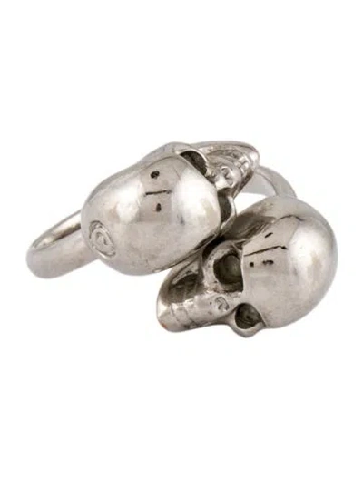 Pre-owned Mcq By Alexander Mcqueen Crystal Twin Skull Ring In Multi