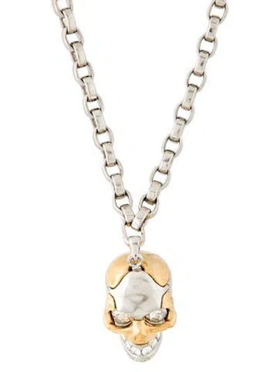 Pre-owned Mcq By Alexander Mcqueen Crystal Two Tone Puzzle Skull Pendant Necklace, 28" In Multi