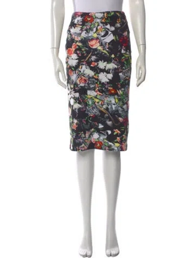Pre-owned Mcq By Alexander Mcqueen Floral Print Midi Length Skirt In Black
