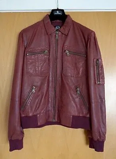 Pre-owned Mcq By Alexander Mcqueen Genuine Mcq Alexander Mcqueen Burgundy Zip Lamb Leather Bomber Eu50/uk40 In Red