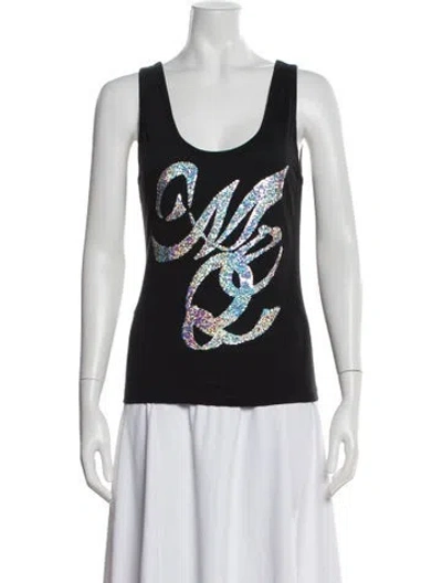Pre-owned Mcq By Alexander Mcqueen Graphic Print Scoop Neck Top In Black
