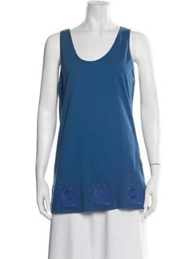 Pre-owned Mcq By Alexander Mcqueen Graphic Print Scoop Neck Top In Blue